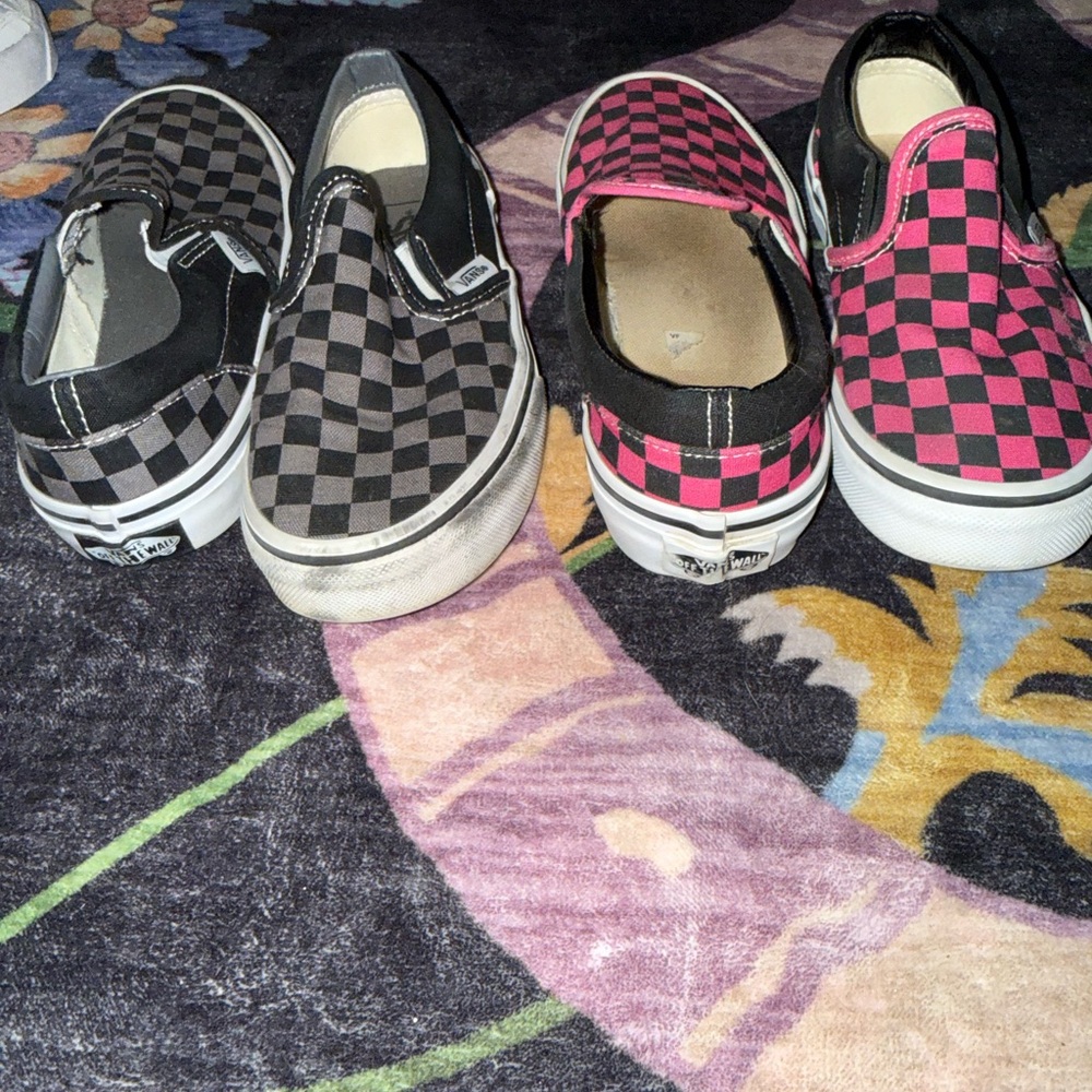 Vans Kids Black and Pink Checkerboard Slip-On Sneakers - Picture 3 of 3